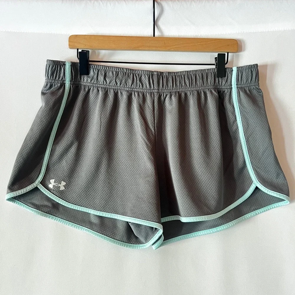 Under Armour‎ HeatGear Womens Shorts XL Gray Blue Loose Athletic Gym Workout